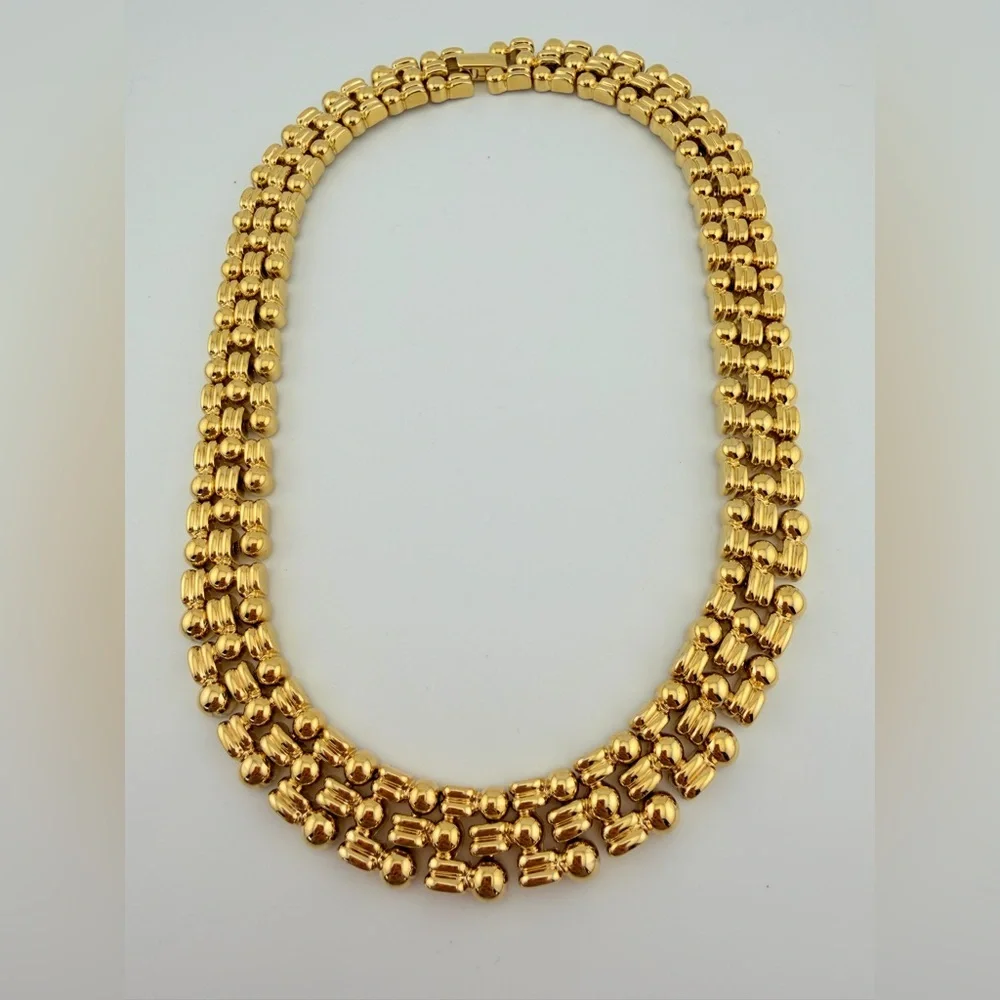Vintage Ultra-Heavy Gold Plated Panther Link Necklace – 116g Couture Quality